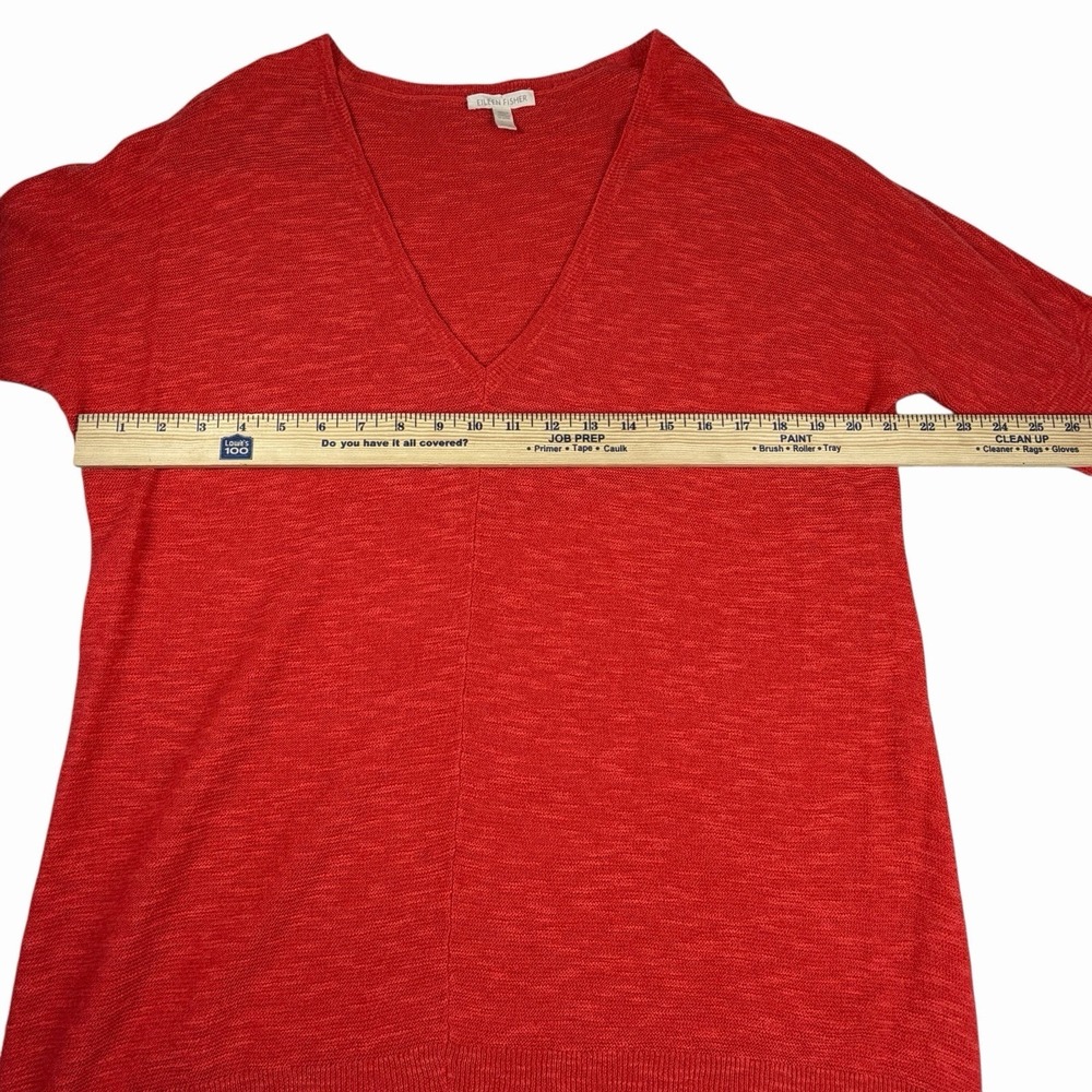 Eileen Fisher Tunic Sz Medium Coral V-Neck Lightweight Sweater Sheer Linen Blend - Picture 7 of 8